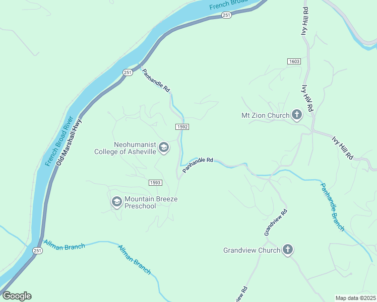 map of restaurants, bars, coffee shops, grocery stores, and more near 1121 Panhandle Road in Marshall