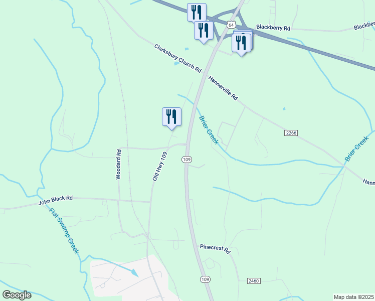 map of restaurants, bars, coffee shops, grocery stores, and more near 2072 North Carolina 109 in Lexington