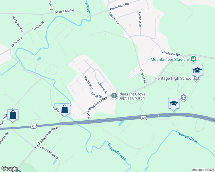 map of restaurants, bars, coffee shops, grocery stores, and more near 317 Headrick View Drive in Maryville