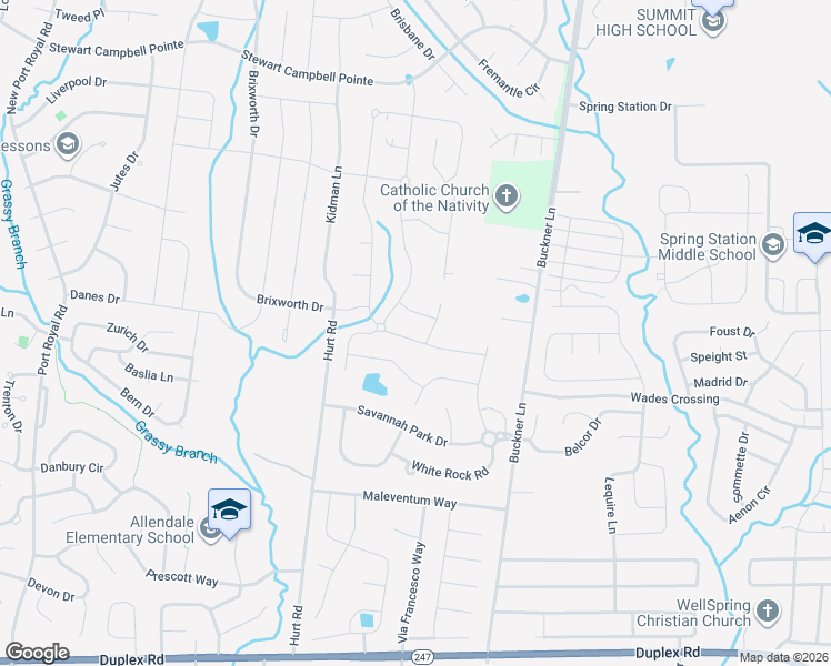 map of restaurants, bars, coffee shops, grocery stores, and more near 1342 Round Hill Lane in Spring Hill