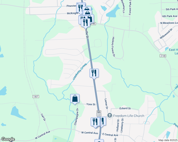map of restaurants, bars, coffee shops, grocery stores, and more near 2207 North Fayetteville Street in Asheboro