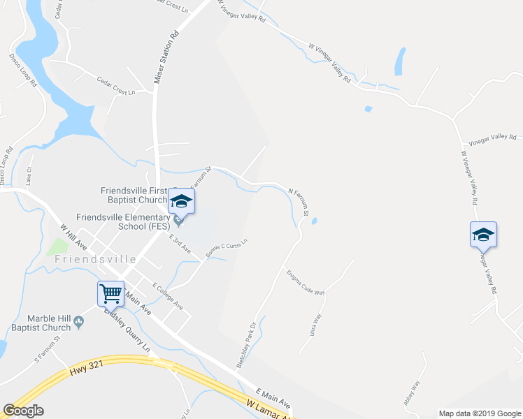 map of restaurants, bars, coffee shops, grocery stores, and more near 524 North Farnum Street in Friendsville