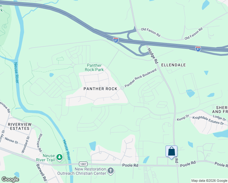 map of restaurants, bars, coffee shops, grocery stores, and more near 1215 Brook Bluff Road in Knightdale