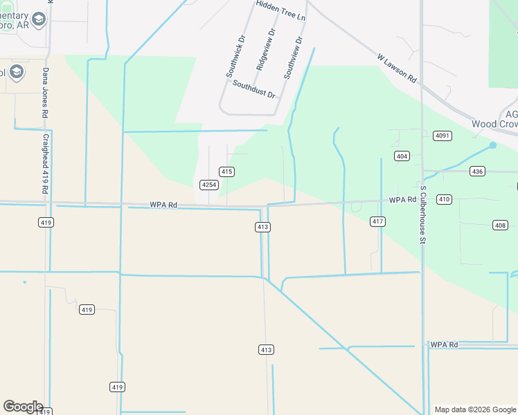 map of restaurants, bars, coffee shops, grocery stores, and more near 2251 WPA Road in Jonesboro
