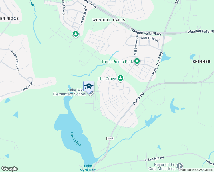 map of restaurants, bars, coffee shops, grocery stores, and more near 404 Midnight Moon Drive in Wendell