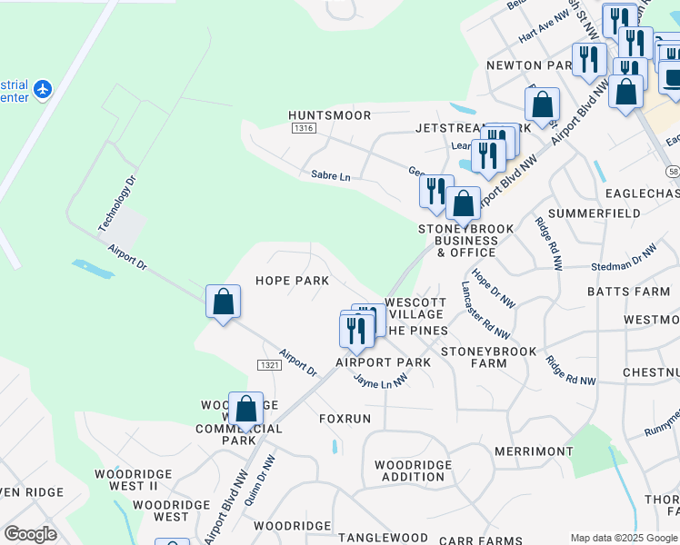map of restaurants, bars, coffee shops, grocery stores, and more near 3700 Chase Road Northwest in Wilson