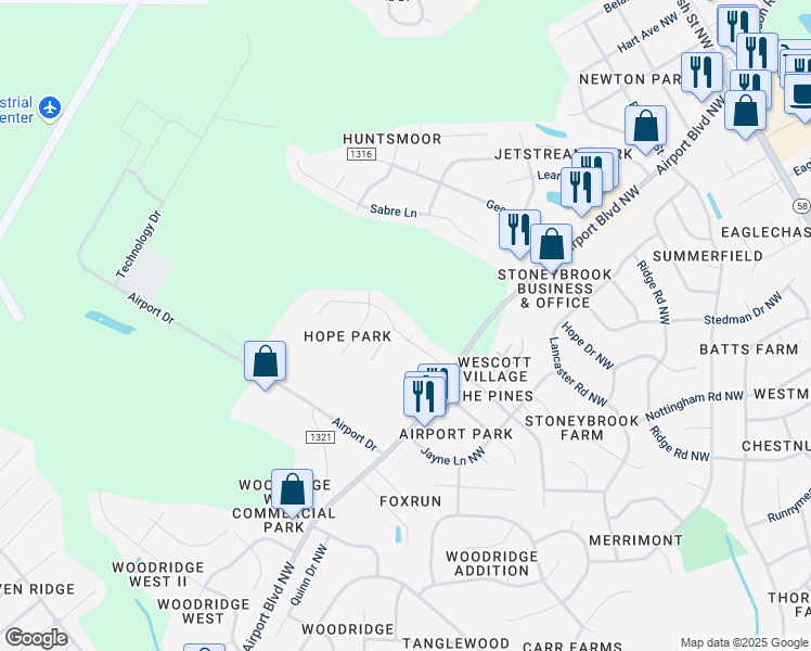 map of restaurants, bars, coffee shops, grocery stores, and more near 3700 Chase Road Northwest in Wilson