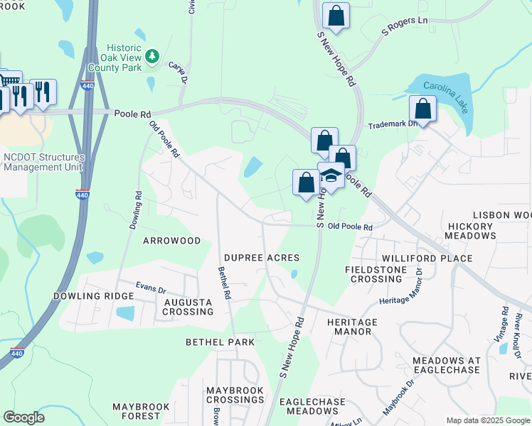 map of restaurants, bars, coffee shops, grocery stores, and more near 1070 Holly View Loop in Raleigh