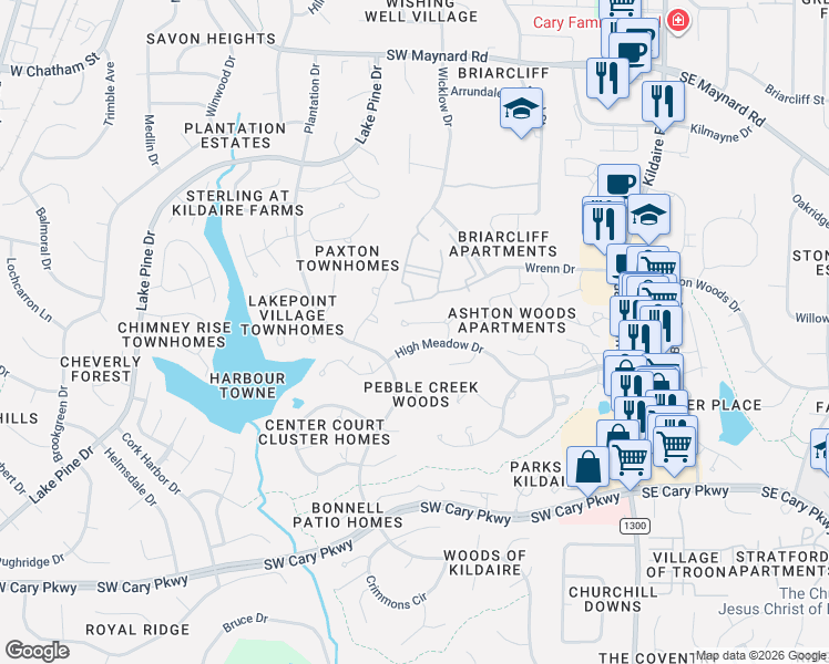 map of restaurants, bars, coffee shops, grocery stores, and more near in Cary