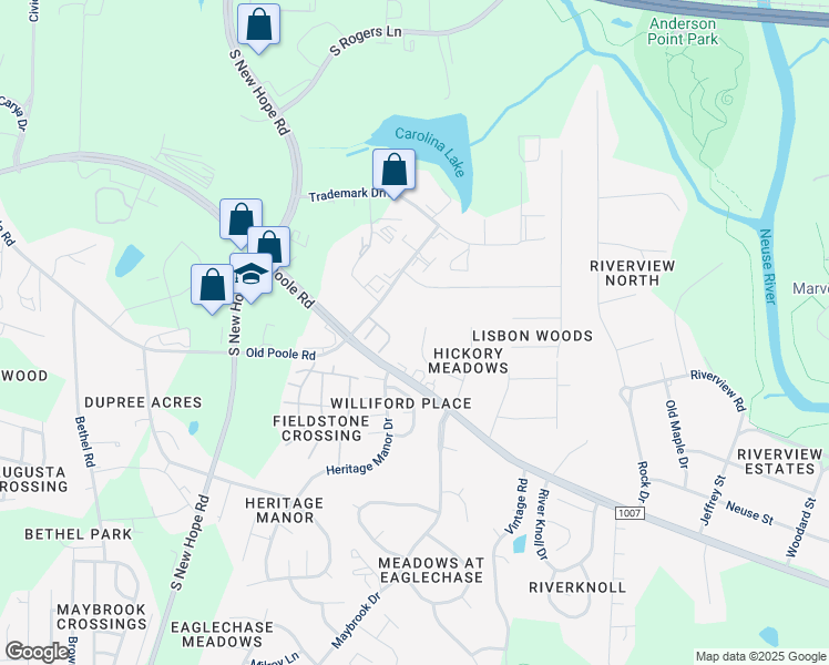 map of restaurants, bars, coffee shops, grocery stores, and more near 1308 Broken Branch Court in Raleigh