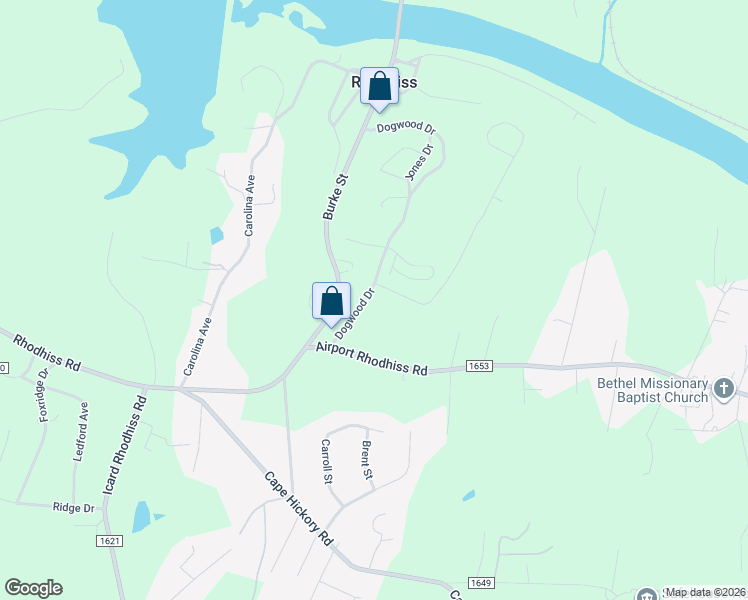 map of restaurants, bars, coffee shops, grocery stores, and more near 413 Dogwood Drive in Hickory
