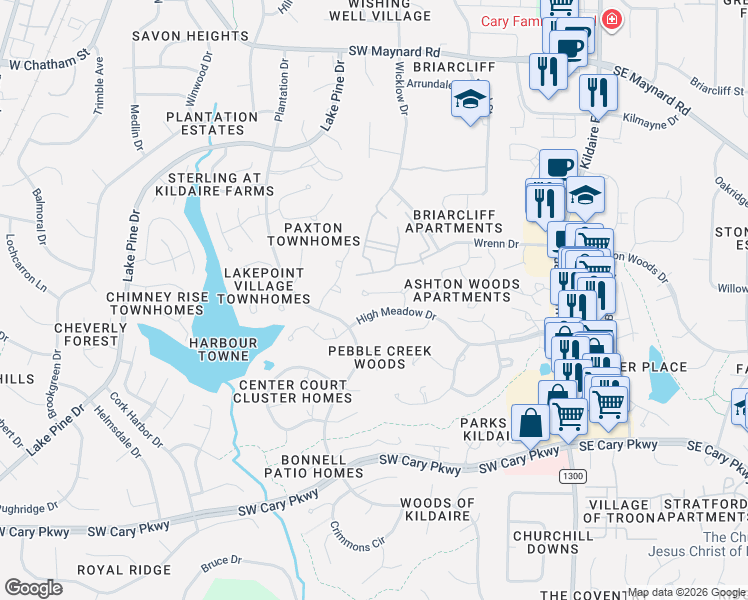 map of restaurants, bars, coffee shops, grocery stores, and more near in Cary