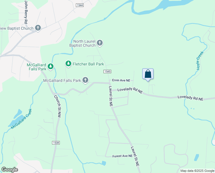 map of restaurants, bars, coffee shops, grocery stores, and more near 1702 Laurel Street Northeast in Valdese