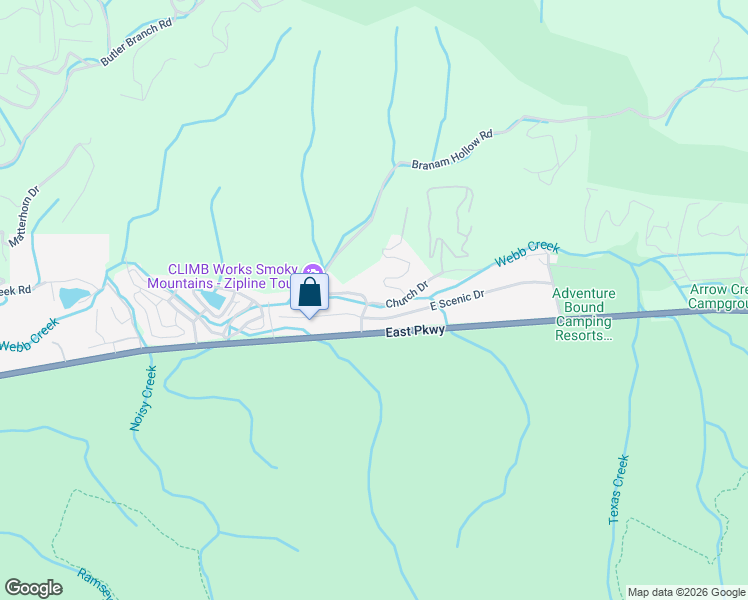 map of restaurants, bars, coffee shops, grocery stores, and more near 4403 Church Drive in Gatlinburg