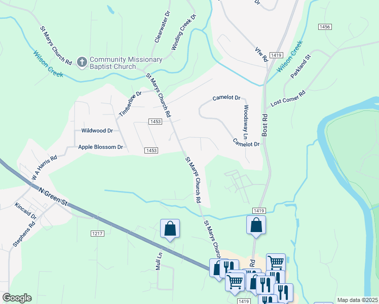 map of restaurants, bars, coffee shops, grocery stores, and more near 162 Saint Marys Church Road in Morganton