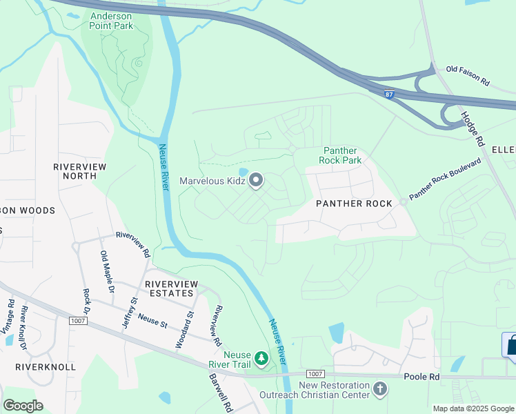 map of restaurants, bars, coffee shops, grocery stores, and more near 1425 Jay Road in Knightdale
