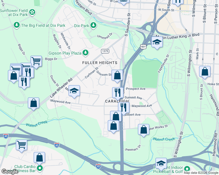 map of restaurants, bars, coffee shops, grocery stores, and more near 409 Starrett Court in Raleigh