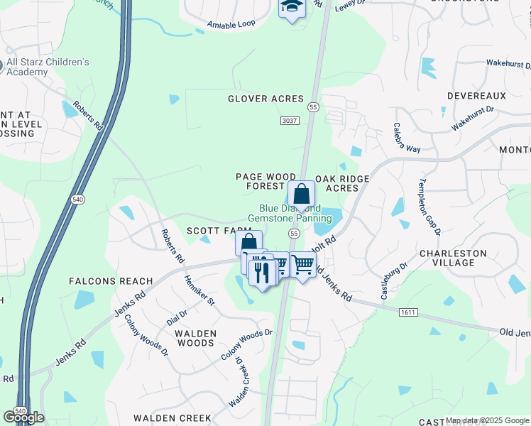 map of restaurants, bars, coffee shops, grocery stores, and more near 505 Trelawney Lane in Cary