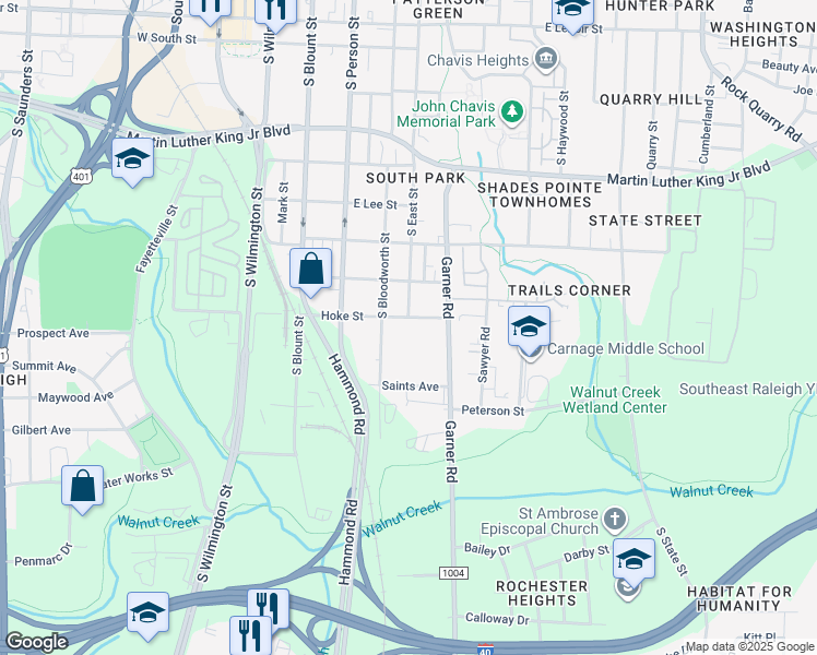map of restaurants, bars, coffee shops, grocery stores, and more near 500 Hoke Street in Raleigh