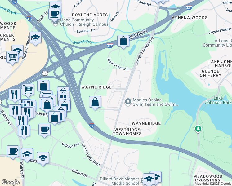 map of restaurants, bars, coffee shops, grocery stores, and more near 1310 Silver Sage Drive in Raleigh