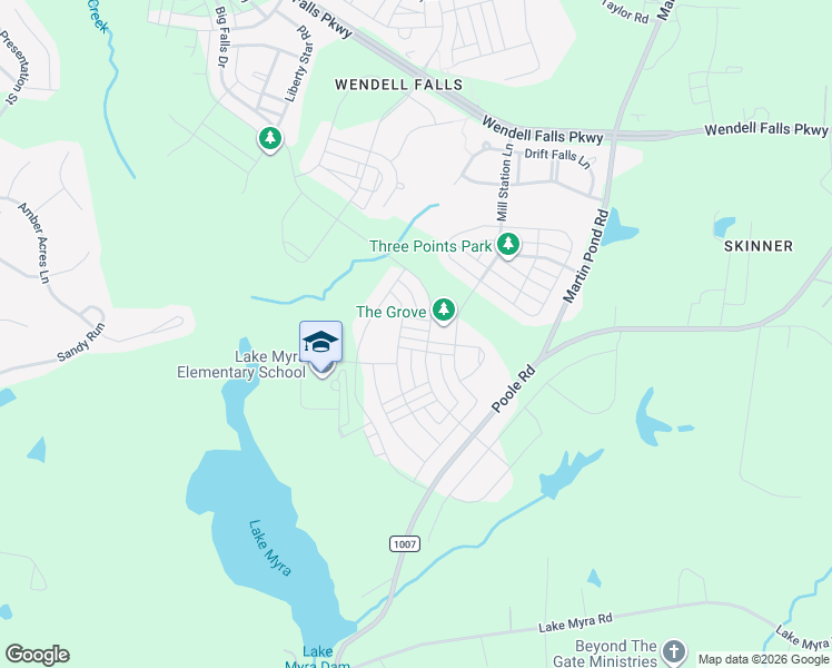 map of restaurants, bars, coffee shops, grocery stores, and more near 1708 Mallard Trace Drive in Wendell