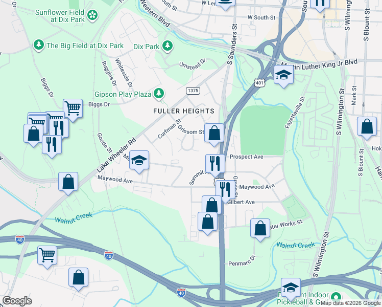 map of restaurants, bars, coffee shops, grocery stores, and more near 409 Starrett Court in Raleigh