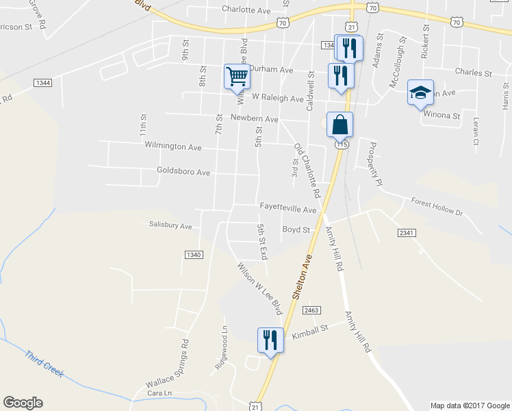 map of restaurants, bars, coffee shops, grocery stores, and more near Fayetteville Avenue in Statesville