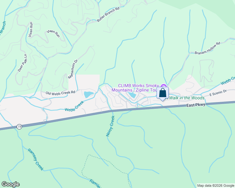 map of restaurants, bars, coffee shops, grocery stores, and more near 3815 East Parkway in Gatlinburg