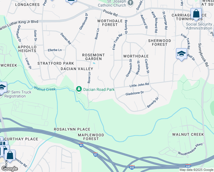 map of restaurants, bars, coffee shops, grocery stores, and more near 1221 Sherwood Avenue in Raleigh