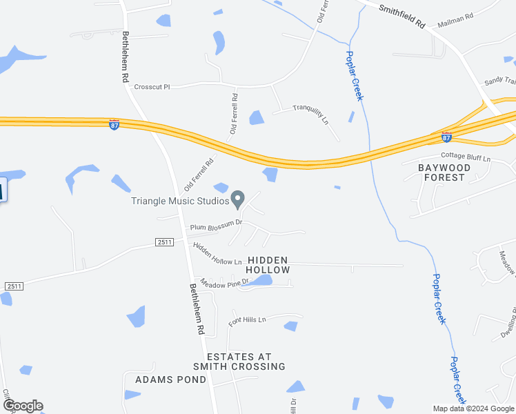 map of restaurants, bars, coffee shops, grocery stores, and more near 4605 Sweet Melody Lane in Knightdale