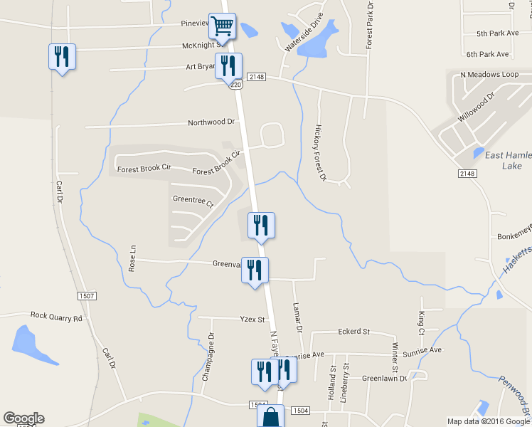 map of restaurants, bars, coffee shops, grocery stores, and more near 2222 North Fayetteville Street in Asheboro