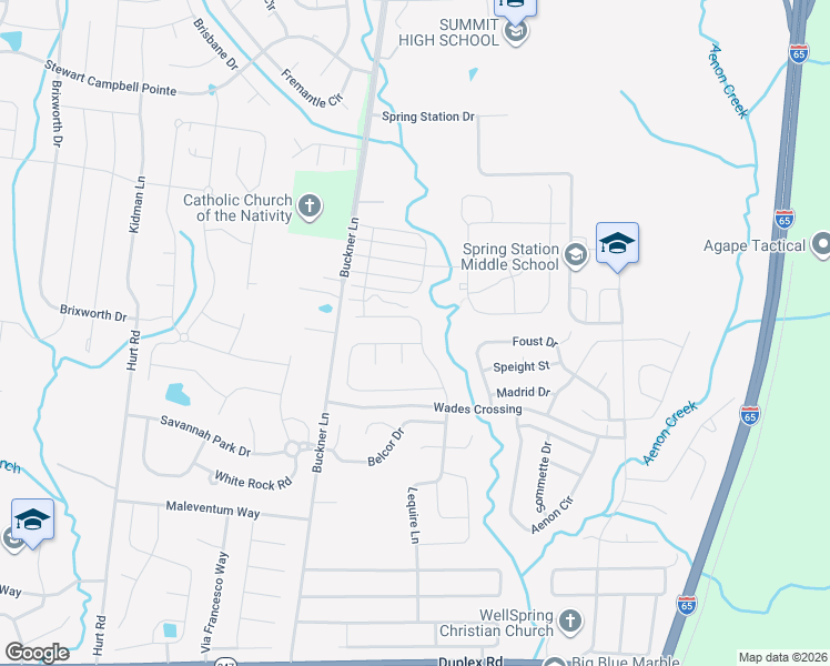 map of restaurants, bars, coffee shops, grocery stores, and more near 2093 Lequire Lane in Spring Hill