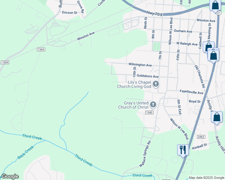 map of restaurants, bars, coffee shops, grocery stores, and more near Fayetteville Avenue in Statesville