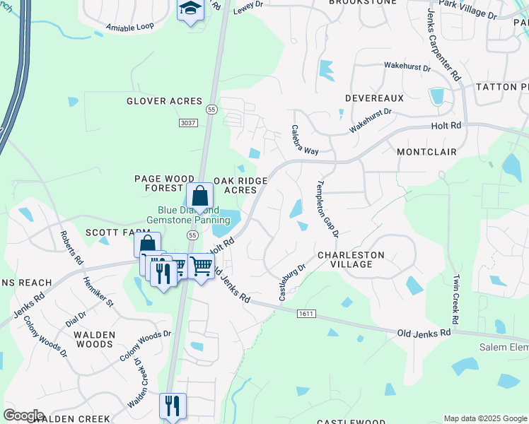 map of restaurants, bars, coffee shops, grocery stores, and more near 2105 Battery Wagner Drive in Apex