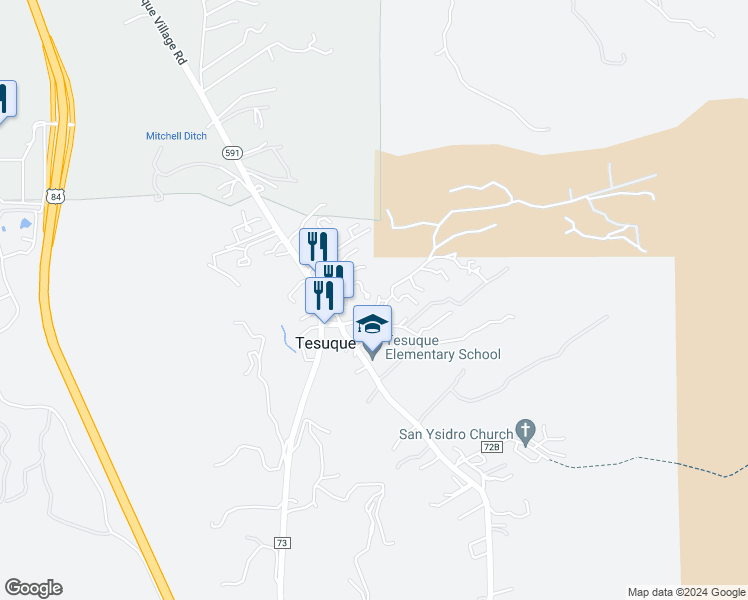 map of restaurants, bars, coffee shops, grocery stores, and more near 2 Rosanna in Santa Fe