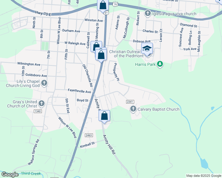 map of restaurants, bars, coffee shops, grocery stores, and more near 117 Whites Mill Road in Statesville