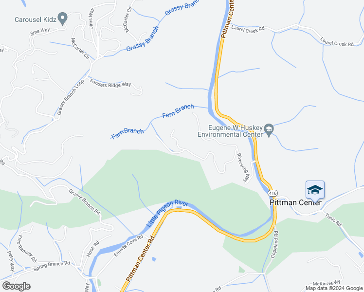 map of restaurants, bars, coffee shops, grocery stores, and more near 5202 Riversong Way in Sevierville