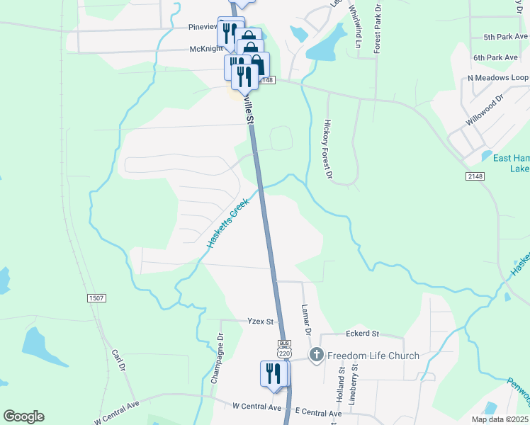 map of restaurants, bars, coffee shops, grocery stores, and more near 2222 North Fayetteville Street in Asheboro