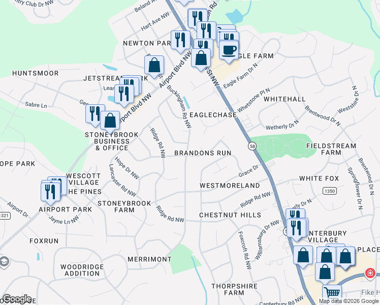map of restaurants, bars, coffee shops, grocery stores, and more near 2531 Stedman Drive Northwest in Wilson