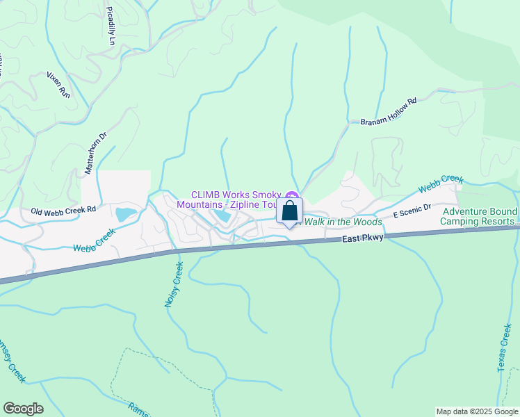 map of restaurants, bars, coffee shops, grocery stores, and more near 134 Wildwood Way in Gatlinburg