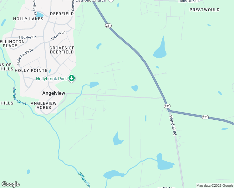 map of restaurants, bars, coffee shops, grocery stores, and more near Holly Bluff Street in Wendell
