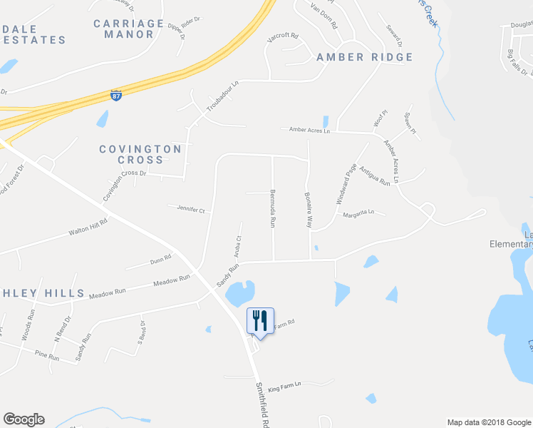 map of restaurants, bars, coffee shops, grocery stores, and more near 1120 Bermuda Run in Knightdale