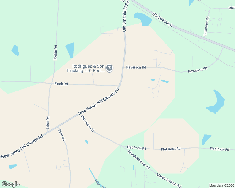 map of restaurants, bars, coffee shops, grocery stores, and more near 7617 New Sandy Hill Church Road in Sims