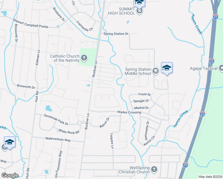 map of restaurants, bars, coffee shops, grocery stores, and more near 2090 Lequire Lane in Spring Hill