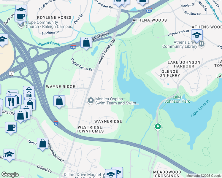 map of restaurants, bars, coffee shops, grocery stores, and more near 1211 Trillium Circle in Raleigh