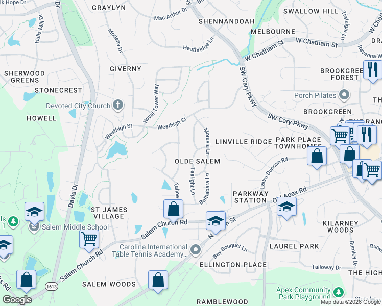 map of restaurants, bars, coffee shops, grocery stores, and more near 1321 Diamond Valley Dr in Cary