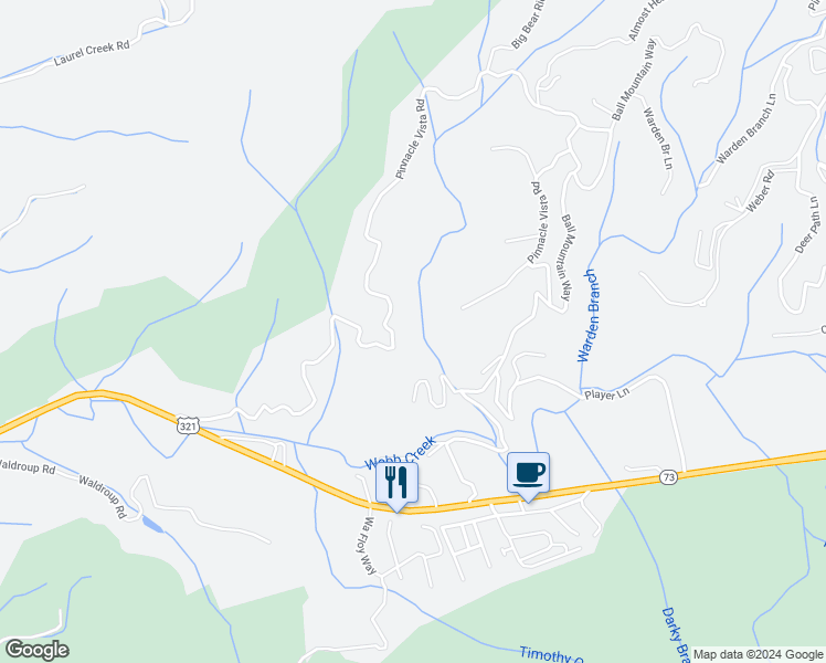 map of restaurants, bars, coffee shops, grocery stores, and more near 360 Pinnacle Vista Road in Gatlinburg