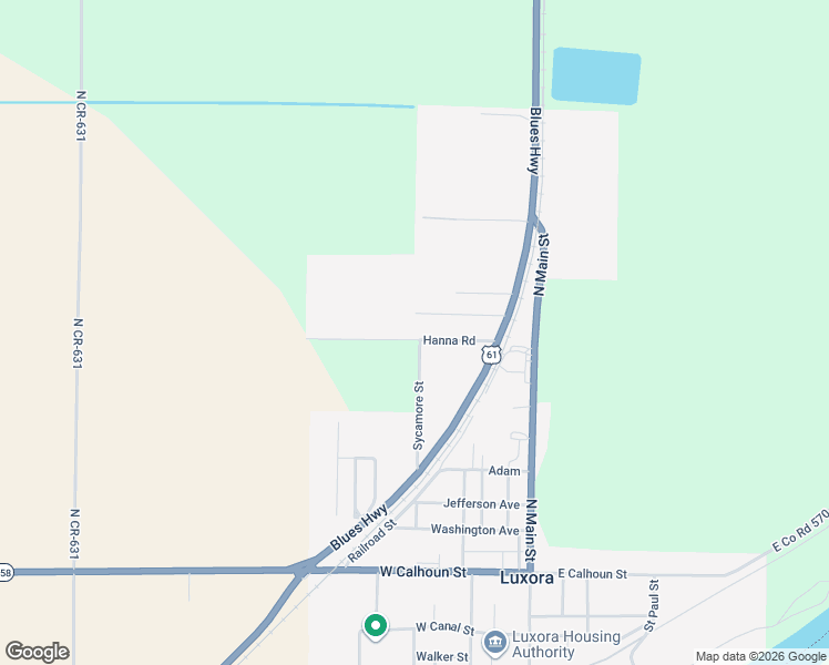 map of restaurants, bars, coffee shops, grocery stores, and more near 605 Hanna Road in Luxora