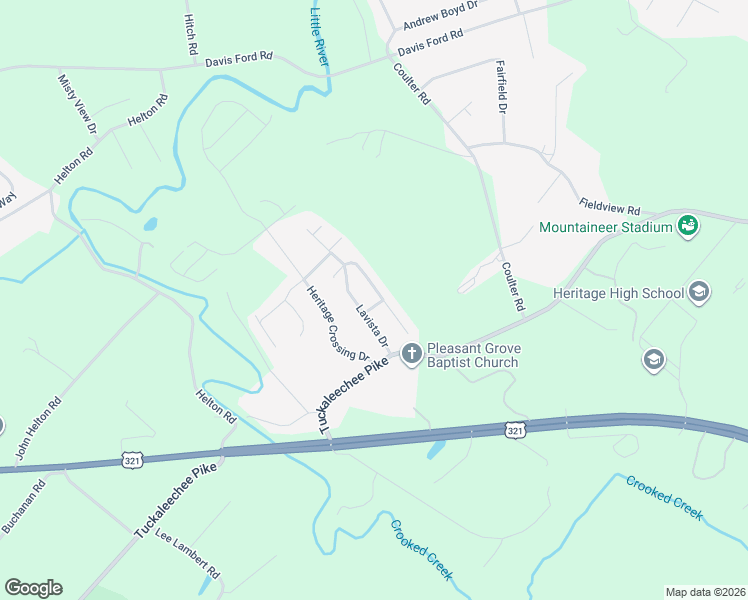 map of restaurants, bars, coffee shops, grocery stores, and more near 317 Headrick View Drive in Maryville