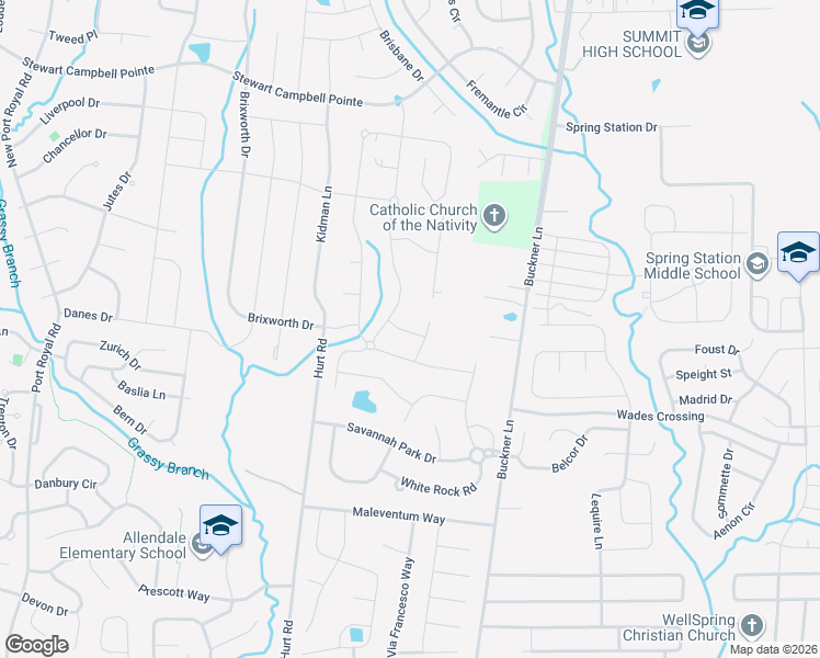 map of restaurants, bars, coffee shops, grocery stores, and more near 1342 Round Hill Lane in Spring Hill